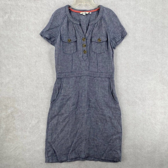 Boden 100% Linen Dress Womens‎ 6 Blue Herringbone 100% Linen Flax Heritage - Picture 1 of 15